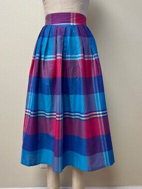 EUC Vintage 70s 80s Fritzi Madras Plaid Cotton Poly Blend Summer Midi Skirt